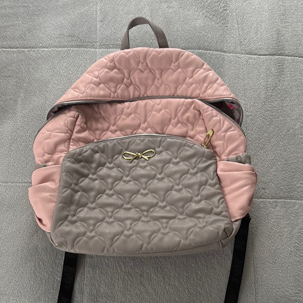 Betsey Johnson Pink and Gray Quilted Backpack